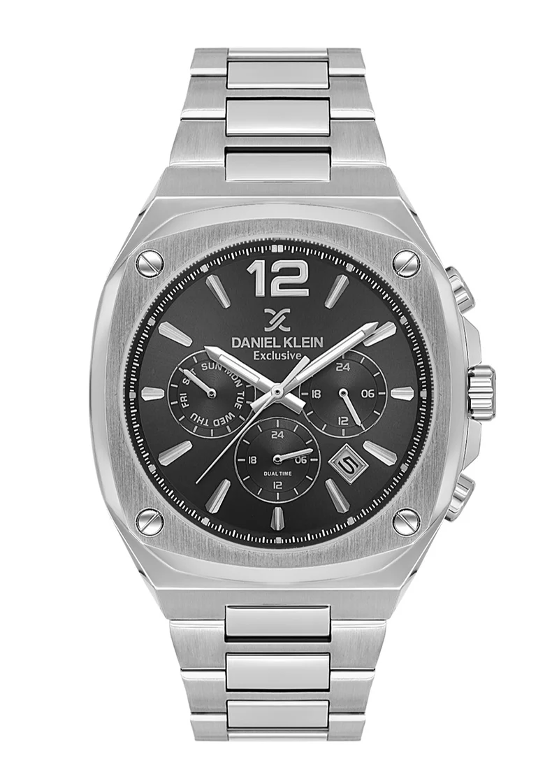 DANIEL KLEIN Men's Stainless Steel Silver Alloy Case Analog Black Round Sunray Dial Japanese Quartz Exclusive 50 Meters Water Resistant